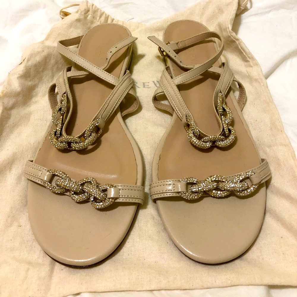 J.Crew Flat Double Strap Jeweled Sandal, Cream